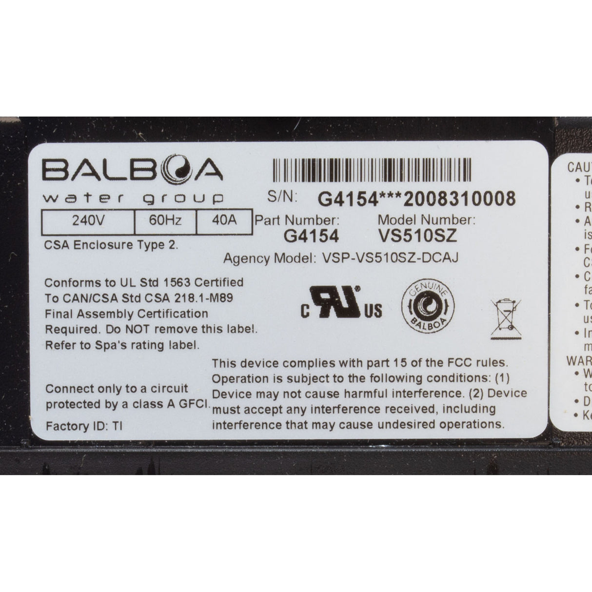 Control, BWG VS510SZ, P1, P2, Bl, Oz, Lt, 4kW, 230v : G4154-01