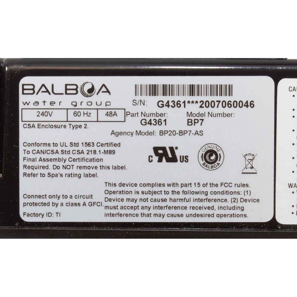 Control, Balboa Water Group Retrofit Kit, BP7, TP500 : G6405-01