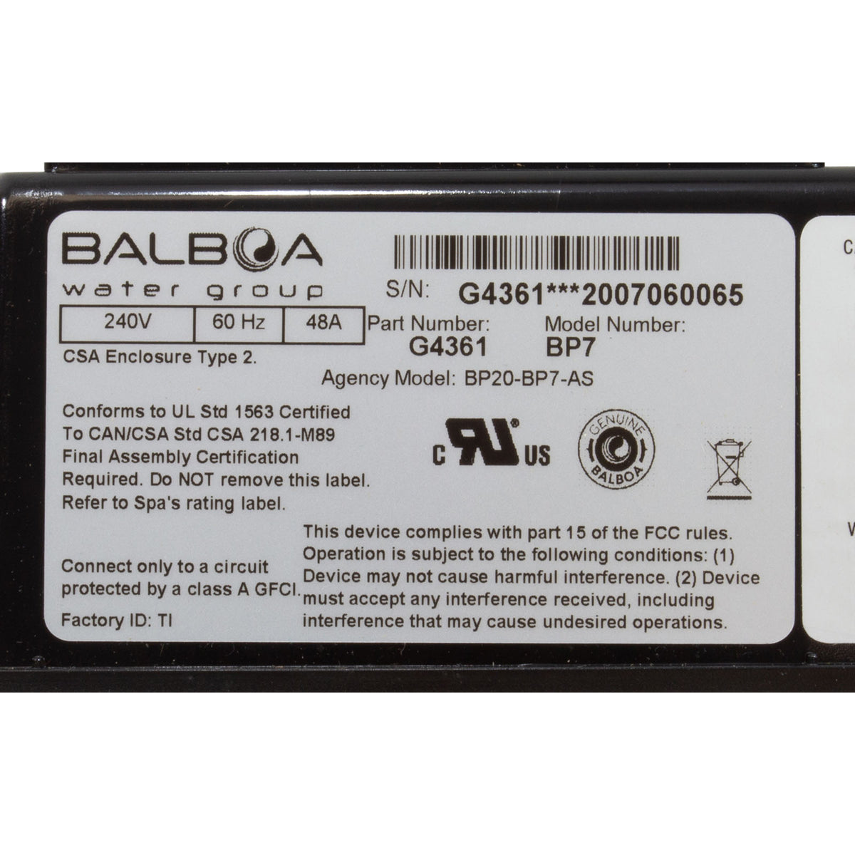Control, Balboa Water Group Retrofit Kit, BP7, TP600 : G6406