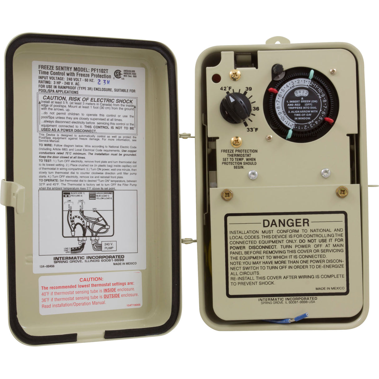 Timer, Intermatic PF1102T, 230v, w/Freeze Protection, Enclosed : PF1102T