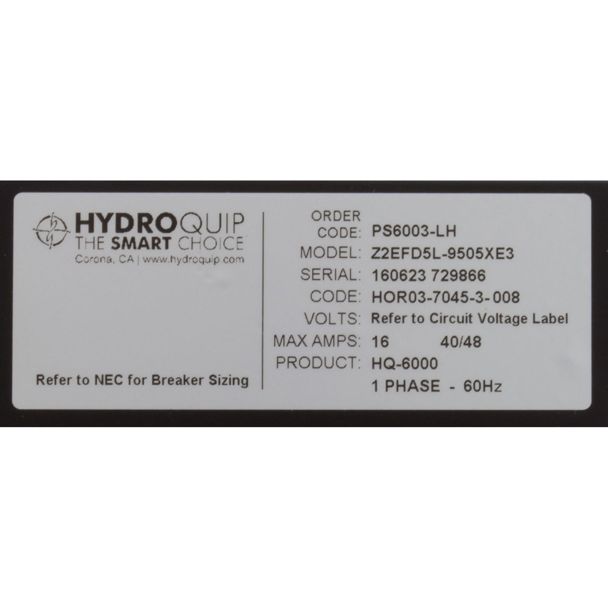 Control, Hydro-Quip PS6003-LH, P1, P2, Bl, Oz, Lt, LH, 115v/230v : PS6003-LH