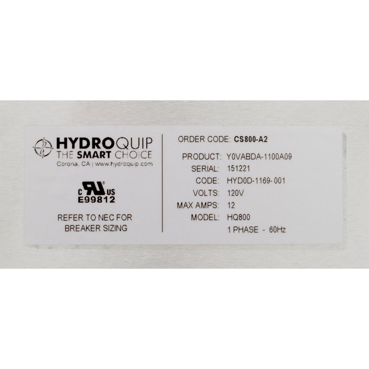 Control, Hydro-Quip CS800-A2, P1, Bl, 115v, 1.1kW, GFCI Cord : CS800-A2