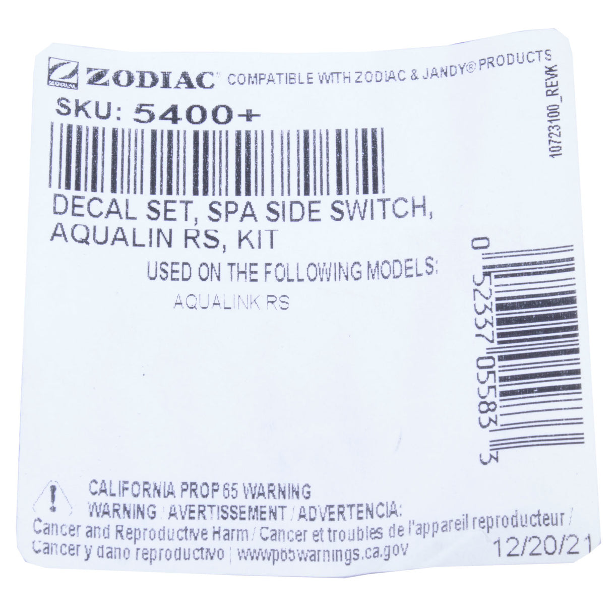 Decal Set, Zodiac, JPS, 4 Function Spa Side Remote : 5400+