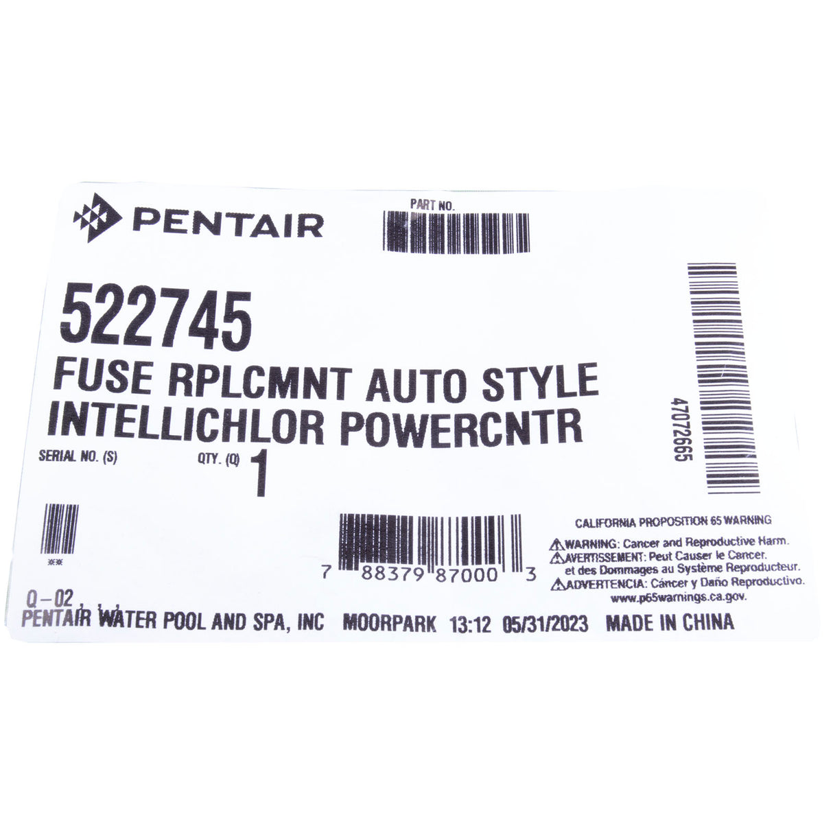 Fuse, Pentair IntelliChlor Power Cntr, Mini Blade, 10A, Qty 5 : 522745