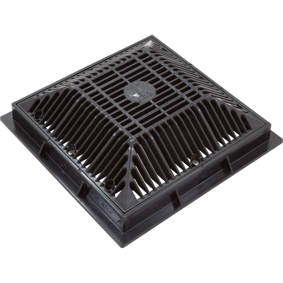 Main Drain Grate, Waterway, 9"x 9", with Frame (2011) , Black : 640-4791 V - Waterway Plastics - 8.06105E+11 - PartsForSpas.com