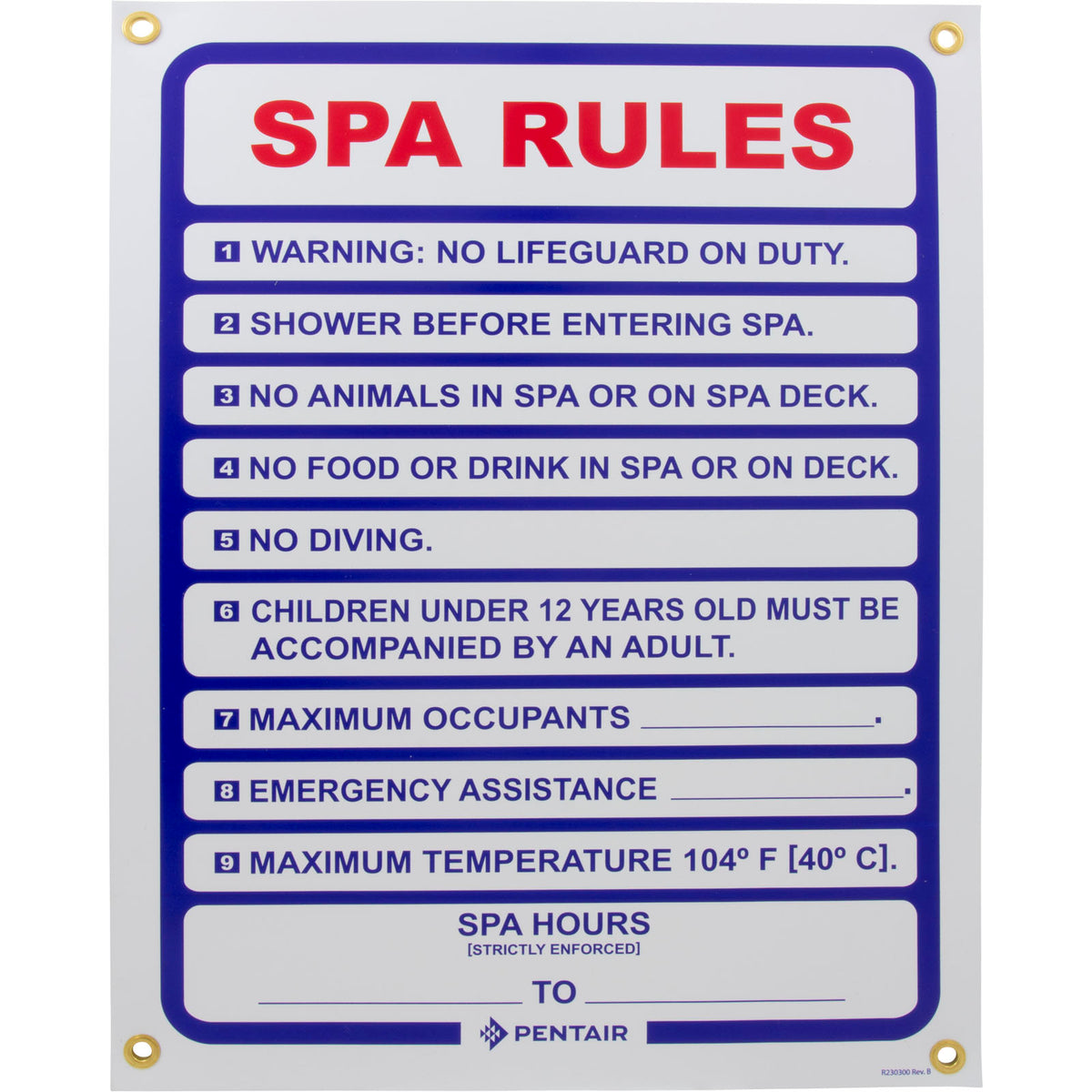 Sign, Spa Rules, 18" x 24" : R230300