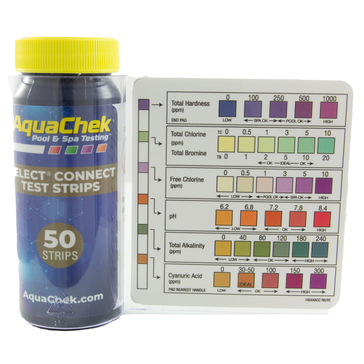 Test Strips, AquaChek Select, 7in1, TH, TC, TB, FC, pH, TA, CA, 50ct : 541604APP - AquaChek/Hach - 90944016045 - PartsForSpas.com