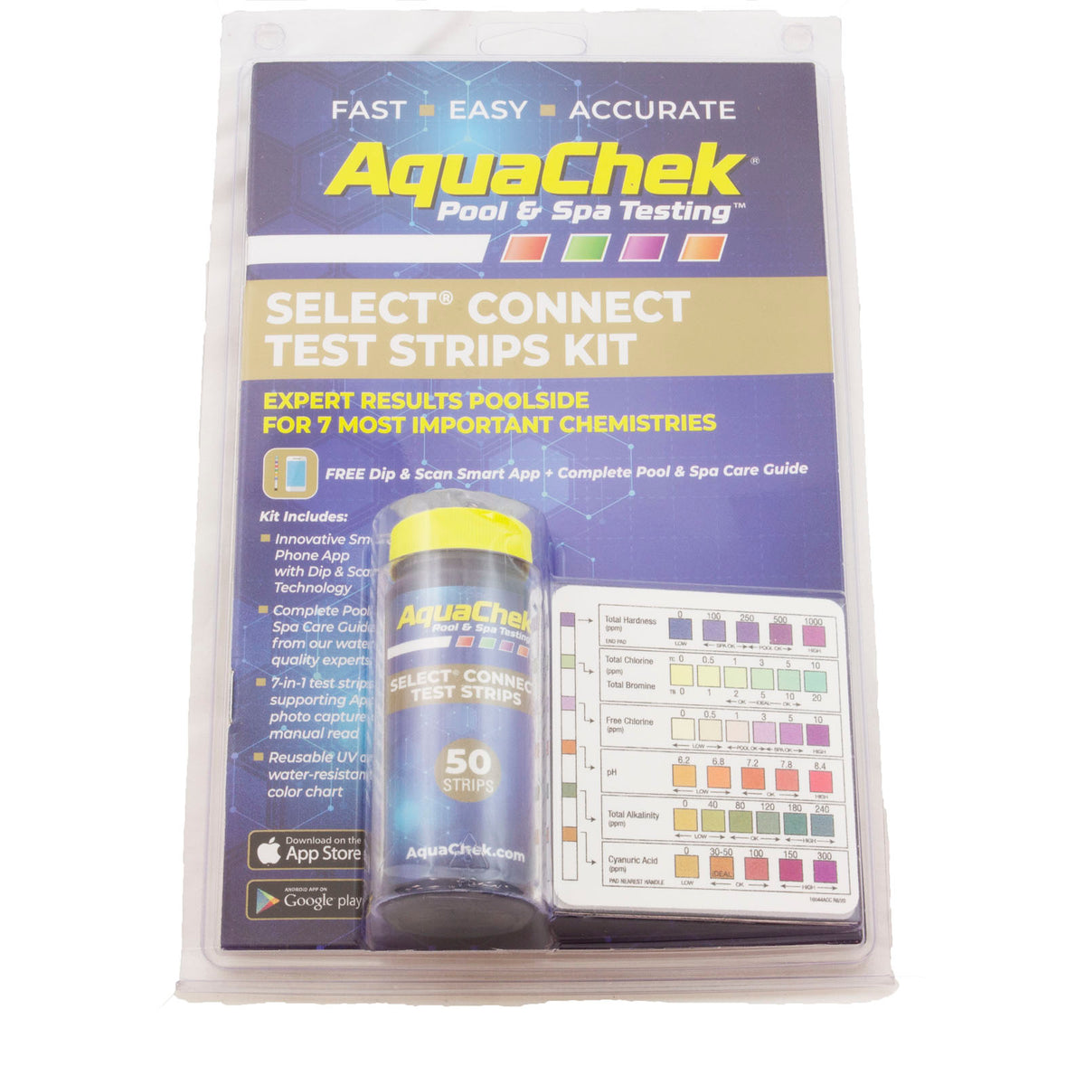 Test Strips, AquaChek Select, 7in1, TH, TC, TB, FC, pH, TA, CA, 50ct : 541604APP - AquaChek/Hach - 90944016045 - PartsForSpas.com