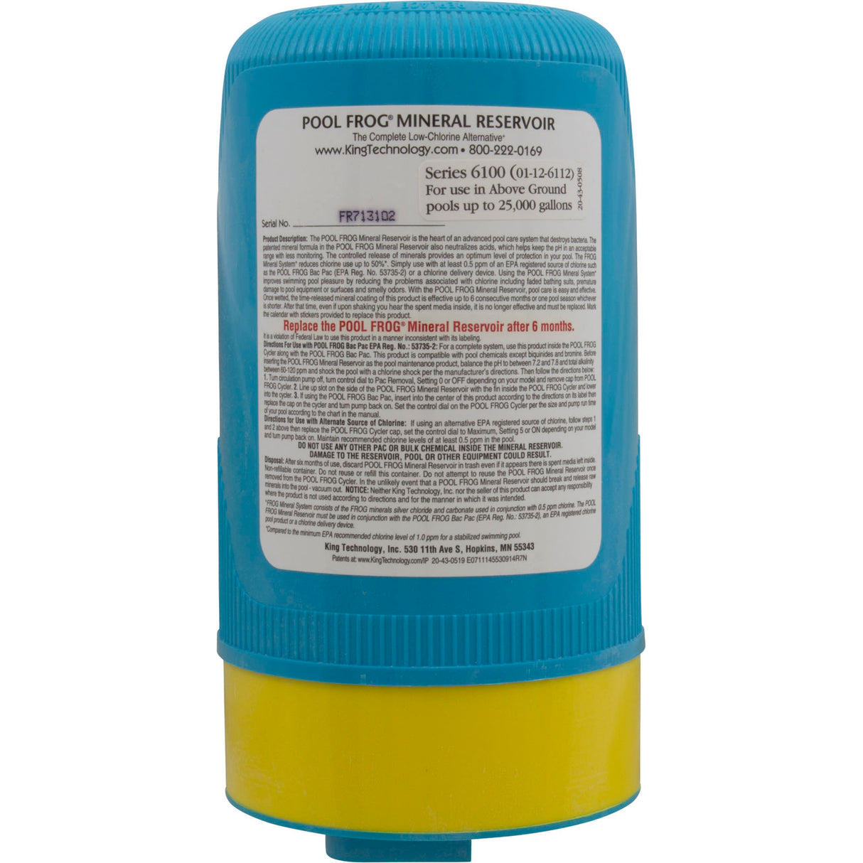 Mineral Cartridge, King Tech New Water/Pool Frog, AboveGround : 01-12-6112 - King Technology - 722906061014 - PartsForSpas.com