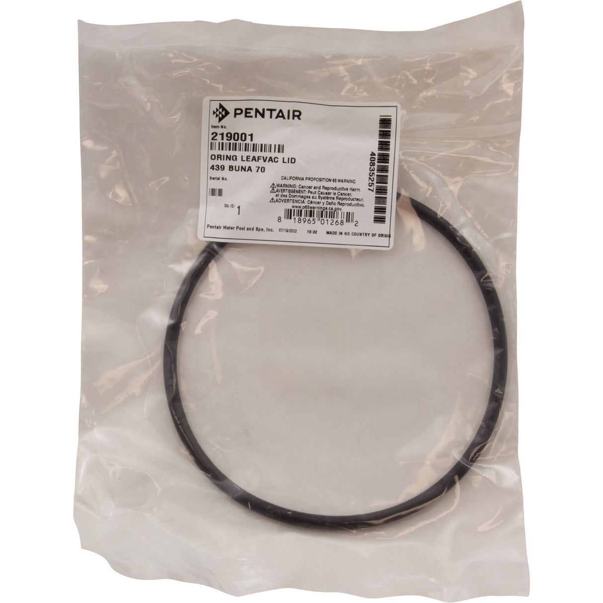 O-Ring LeafVac Lid, Buna : 219001