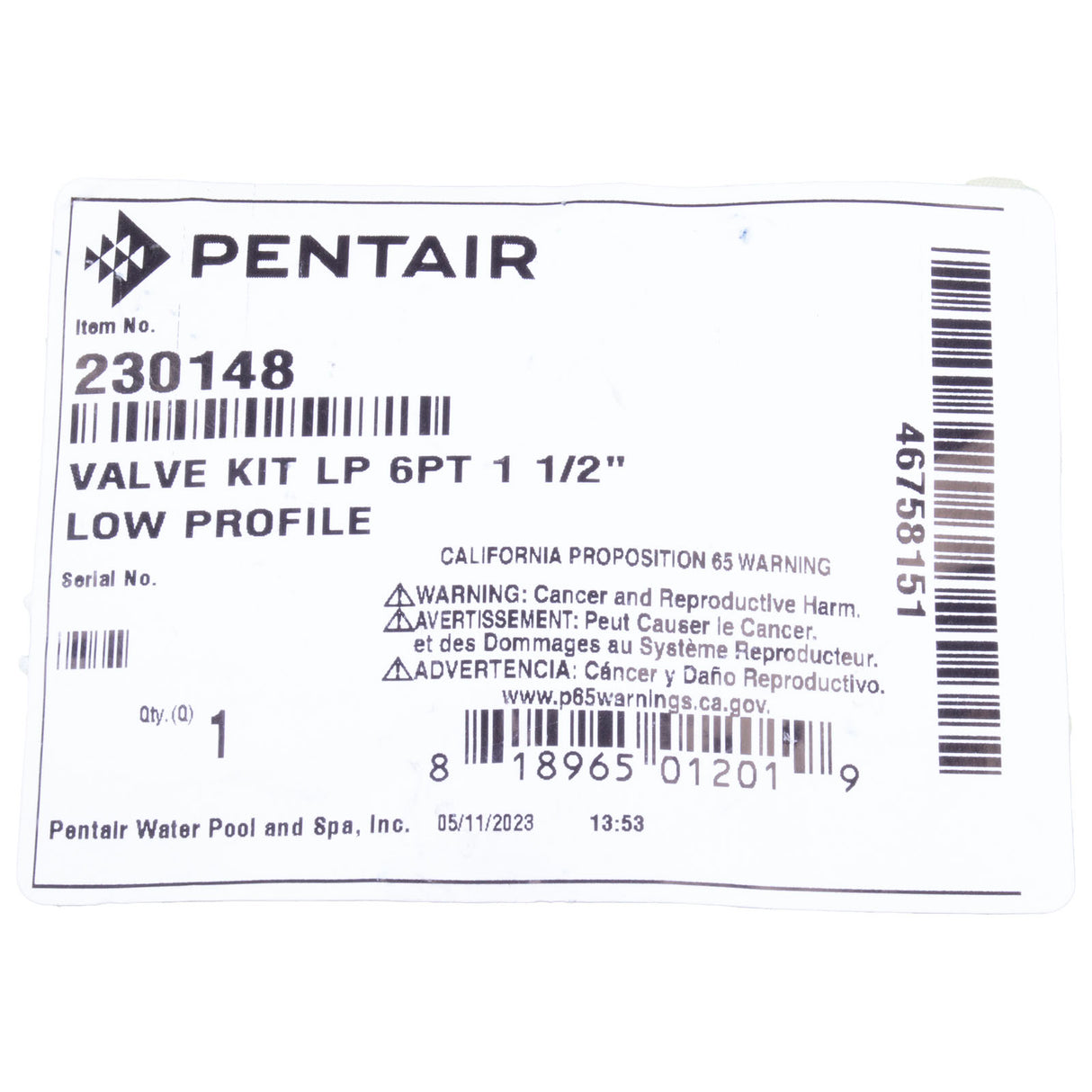 6 Port Low Profile T-Valve Kit 1 1/2" : 230148