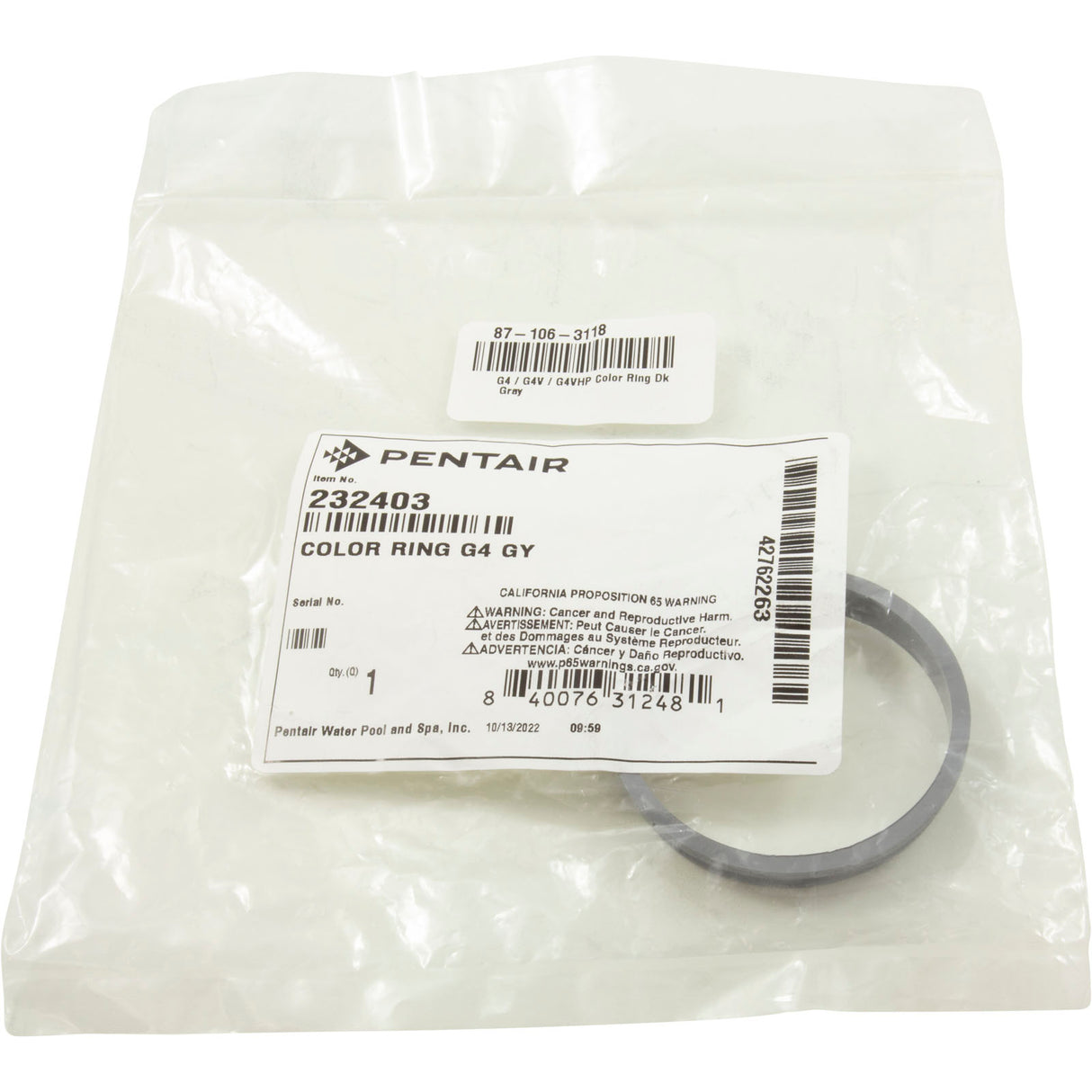 G4 / G4V / G4VHP Color Ring Dk Gray : 232403 - A&A Manufacturing - 232403 - PartsForSpas.com
