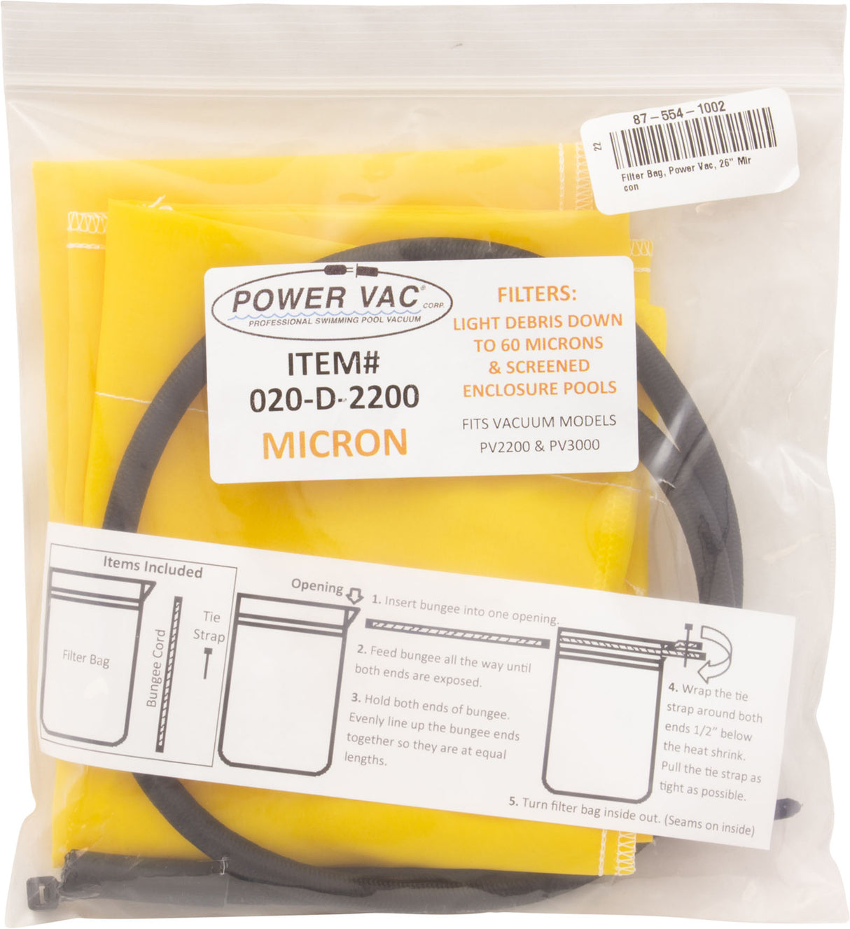 Filter Bag, Power Vac, 26" Micron, 2200 Series : 020-D-2200 - Power Vac Corp - 020-D-2200 - PartsForSpas.com