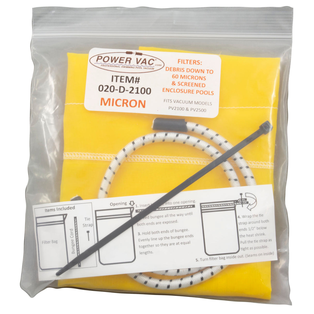Filter Bag, Power Vac, 26" Micron Mesh, 60 Microns, 2100 Series : 020-D-2100 - Power Vac Corp - 020-D-2100 - PartsForSpas.com