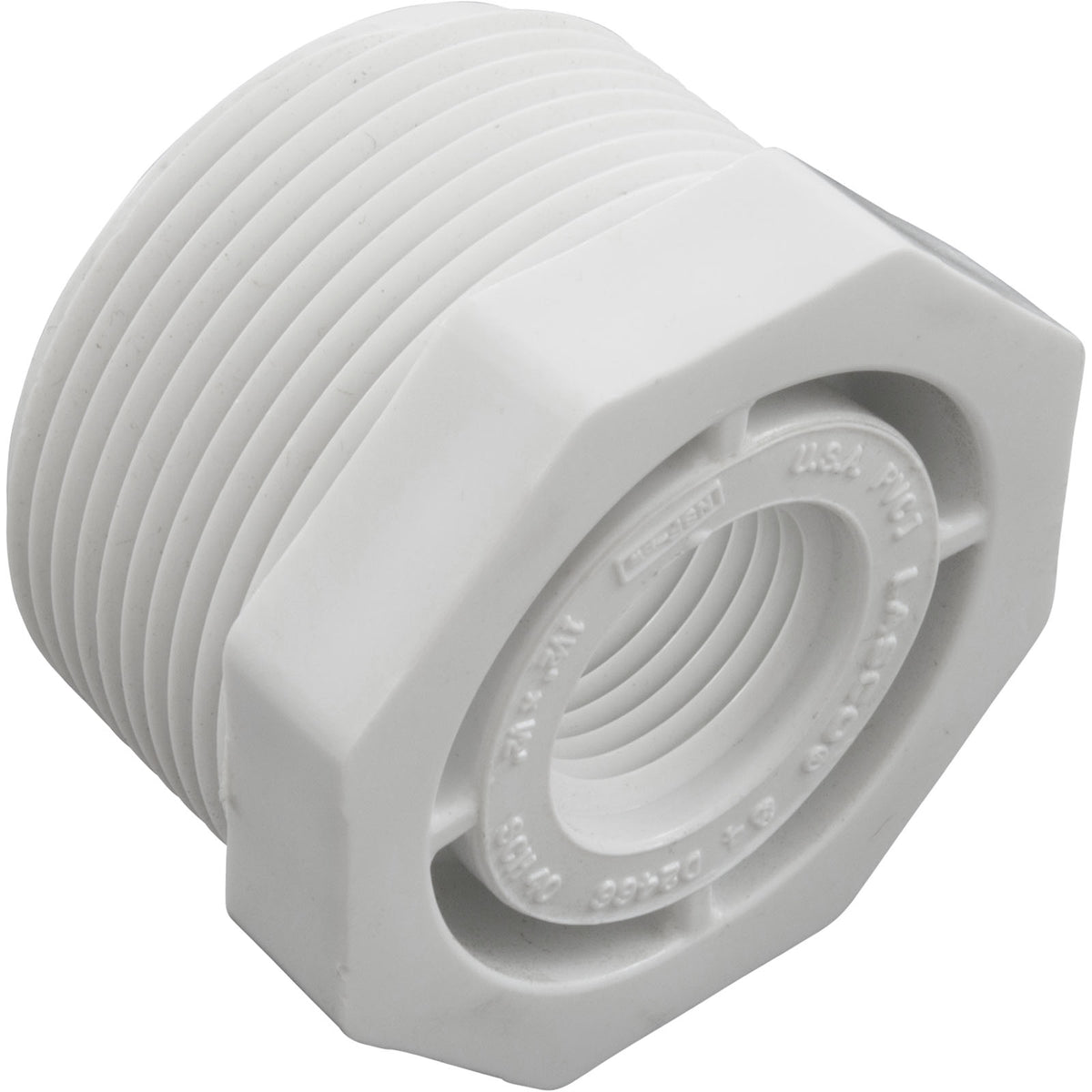 Reducer, Lasco, 1-1/2"mpt x 1/2"fpt, PVC, SCH40 : 439-209 - Lasco - 1.00255E+13 - PartsForSpas.com