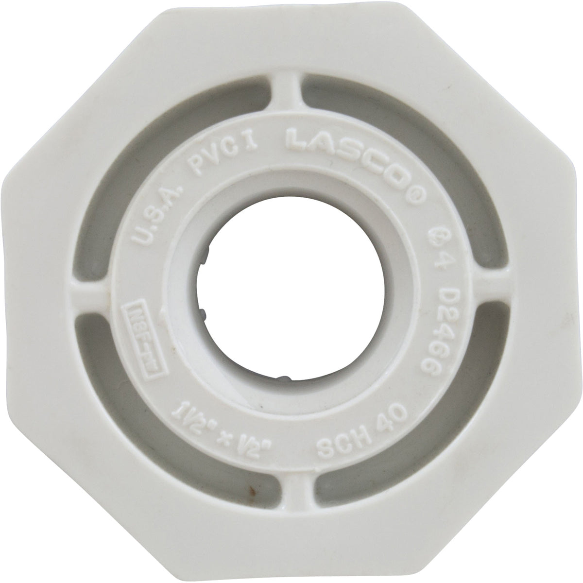 Reducer, Lasco, 1-1/2"mpt x 1/2"fpt, PVC, SCH40 : 439-209 - Lasco - 1.00255E+13 - PartsForSpas.com