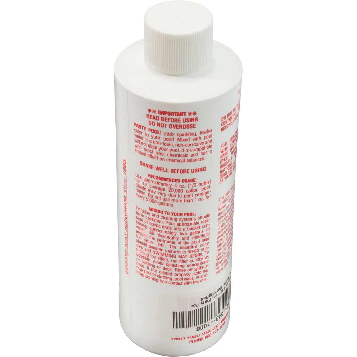 Pool color Additive, Party Pool, 8oz Bottle, RockingRed : ROCKINRED - Party Pool! USA LLC - 4701600010 - PartsForSpas.com