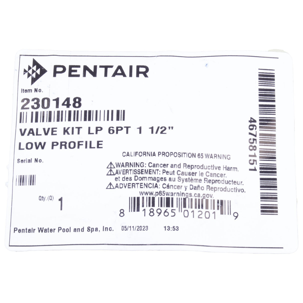 6 Port Low Profile T-Valve Kit 1 1/2" : 230148
