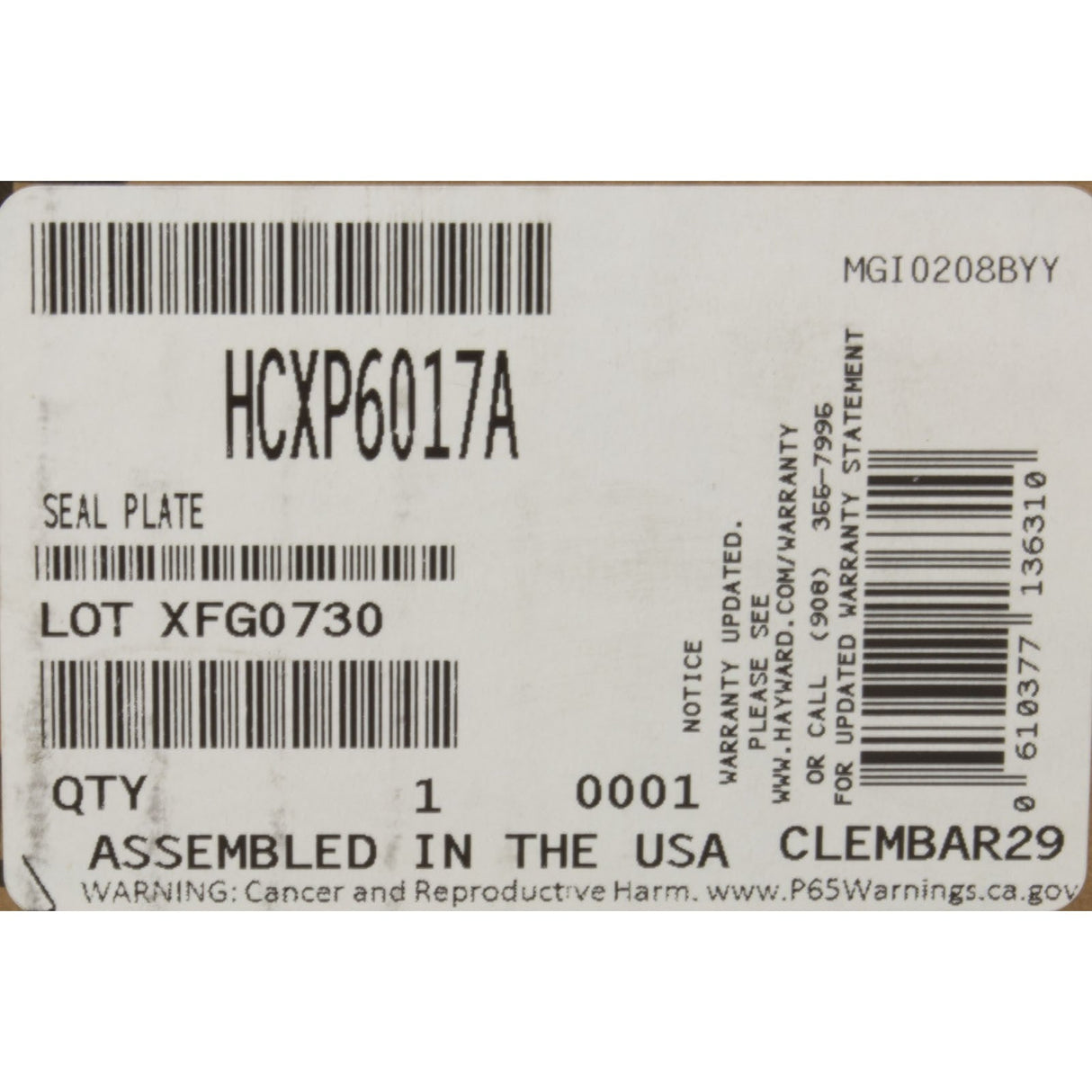 Seal Plate Only, Hayward HCP : HCXP6017A