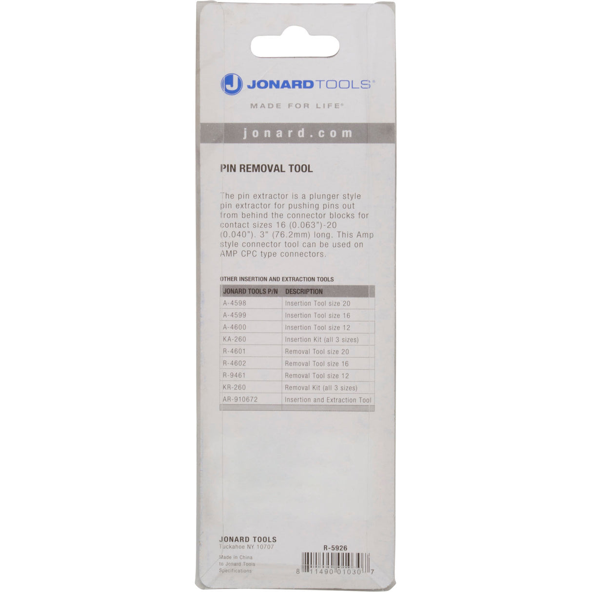 Tool, Pin Extraction, AMP Style, Generic : 19C7658 - Jonard Industries - 811490010307 - PartsForSpas.com