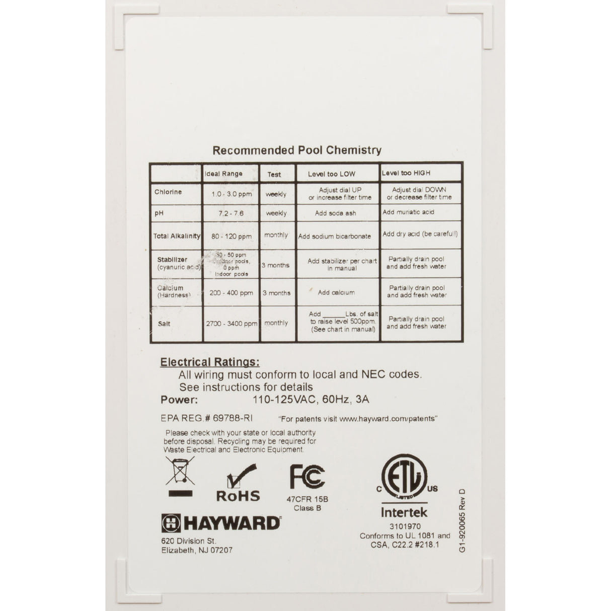 Salt Chlorinator Ctrl Unit, Hayward Salt & Swim 3C, 30K Gal : SAS - Hayward - 0610377217507 - PartsForSpas.com