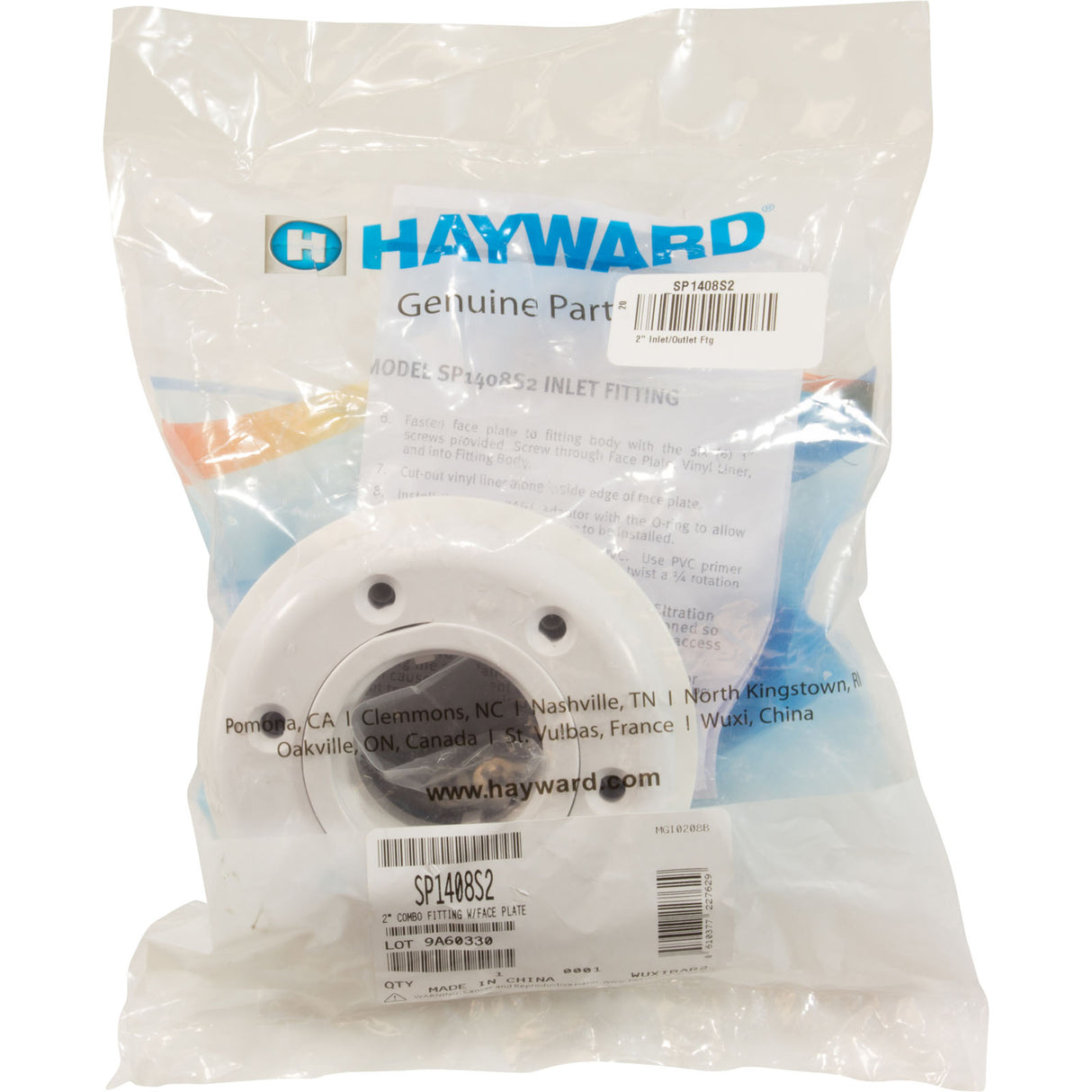 Inlet Fitting, 2"s, PVC, For Vinyl, w/ Face Plate : SP1408S2