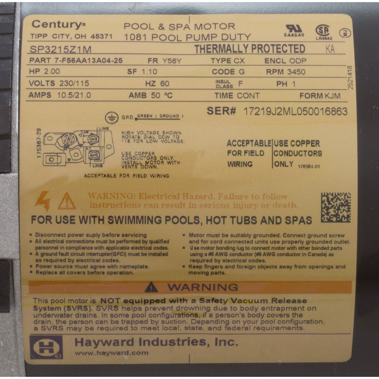 Power End-2Hp, Tristar, Maxrate : SPX3215X20Z1PE