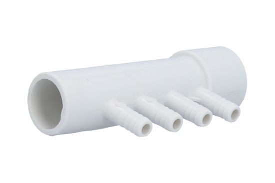 Manifold, PVC, Gentekk, 1"Slip x 1"Spigot x 4 3/8"Ribbed Barb Ports : 4APM1XSP