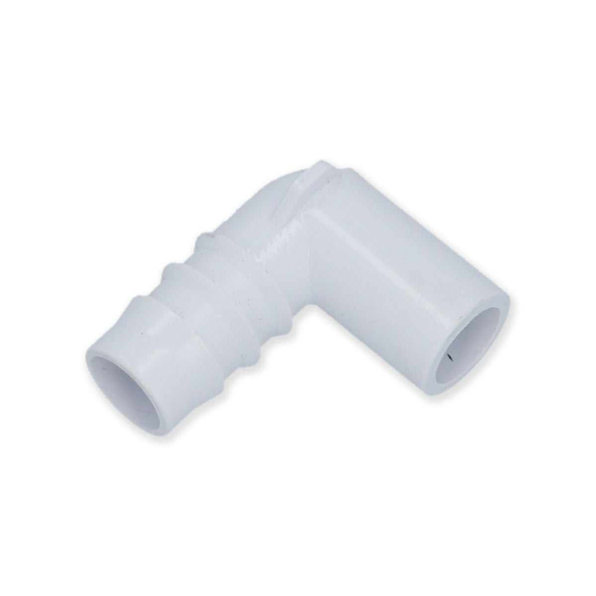 Fitting, PVC, Ribbed Barb Ell Adapter, 90°, 3/4"RB x 1/2"Spg : 411-3500