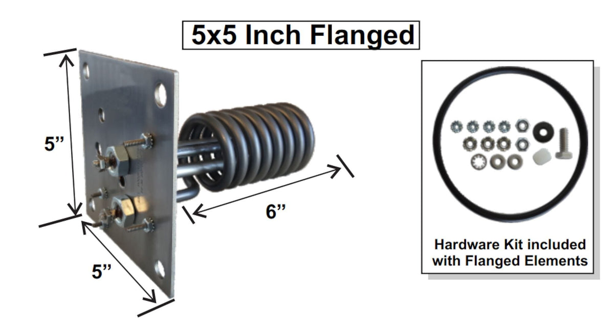 Heater Element, Titanium, Square Flange, 5" x 5", 5.5kW, 230V, 5.5" Immersion : 12-0010F-K