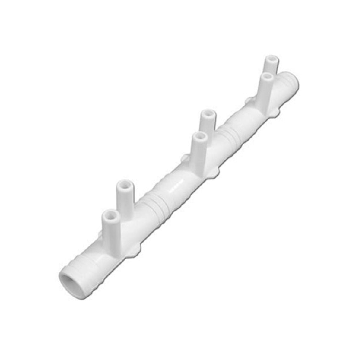 Manifold, PVC, Waterway, 2, 4, 6 Port, 6 3/4"RB x 6 3/8"SB w/ 1 End Plug : 672-7190