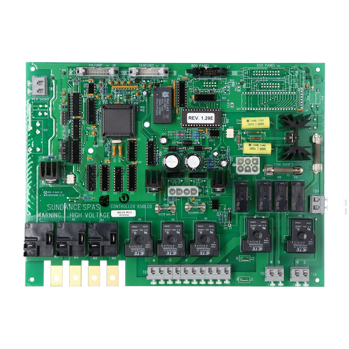 Circuit Board, Sundance 850 LCD, Rev 1.28FB, 1993-Present, 1 or 2 Pump, Less Perma Clear, No Circ Pump : 6600-018