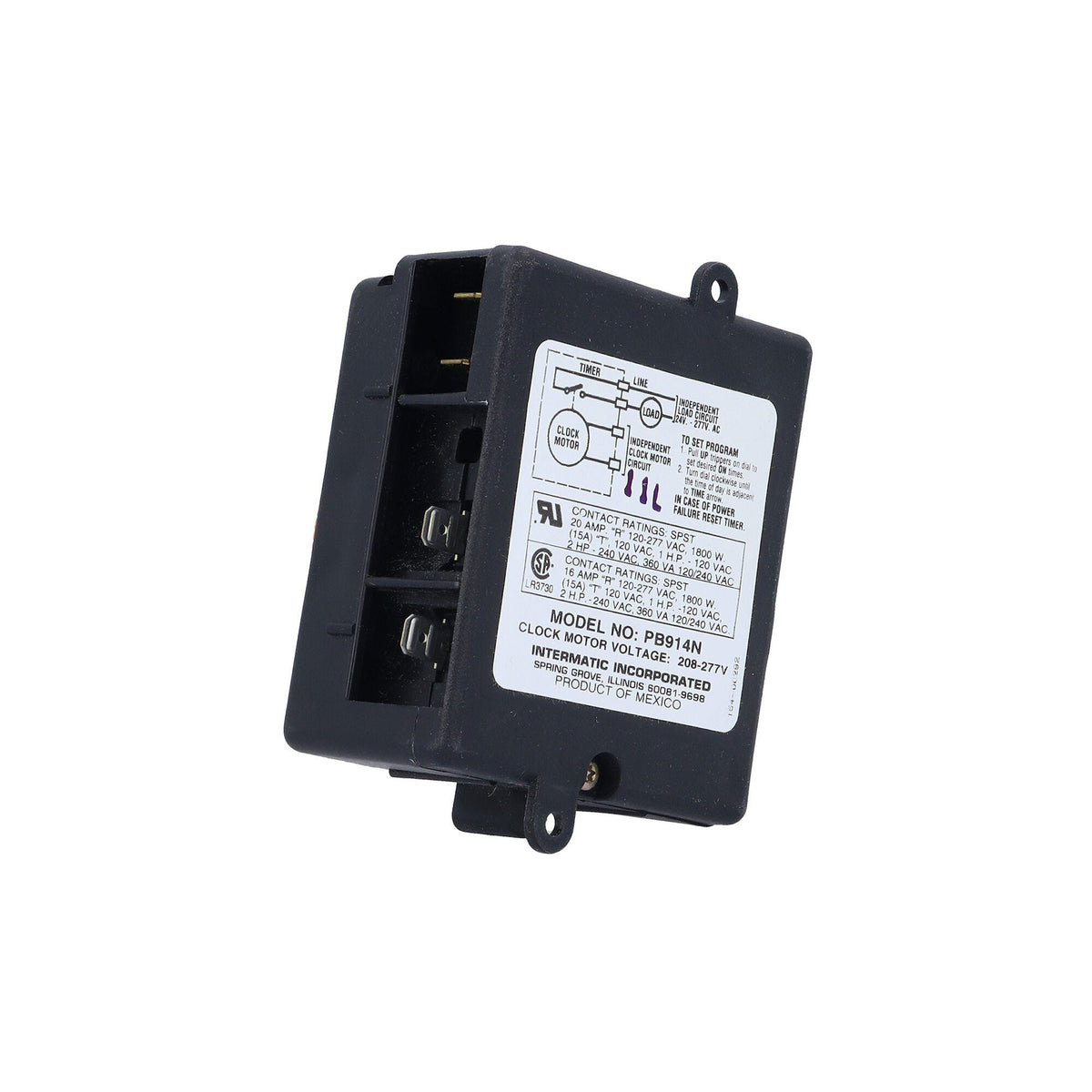 Time Clock, Intermatic, 24HR, 230V, 20A, SPST, Orange : PB914N