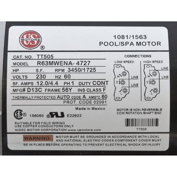 Pump, WW Exec, 4.0hp, 230v, 2-Spd, 56fr, 2-1/2" x 2", OEM : 3721621-13