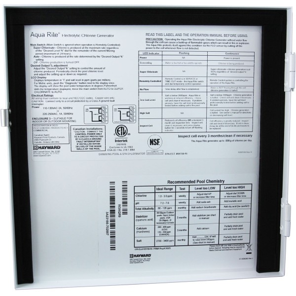 Salt Chlorine Generator, Hayward AquaRite, 25K, w/ TCell : W3AQR9