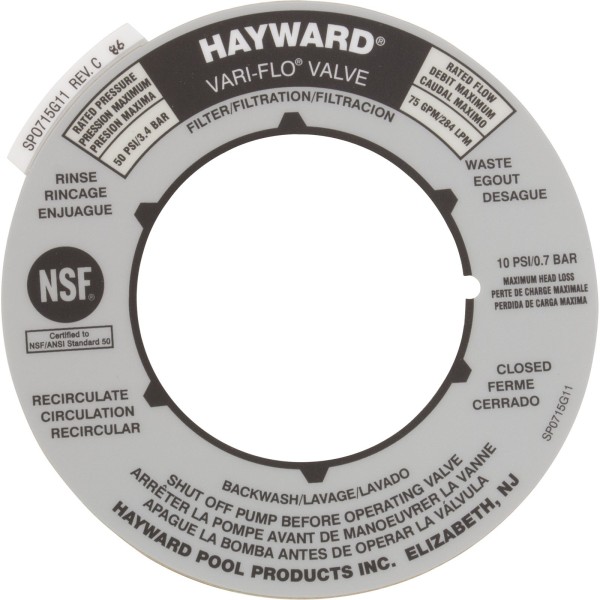 Valve Position Label, Hayward 2" Vari-Flo Valves : SPX0715G