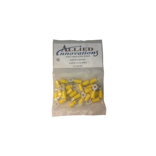 Wire Terminal, Ring Style, No.12-10, 8-Stud, Yellow, 25 Pack : RV8Y