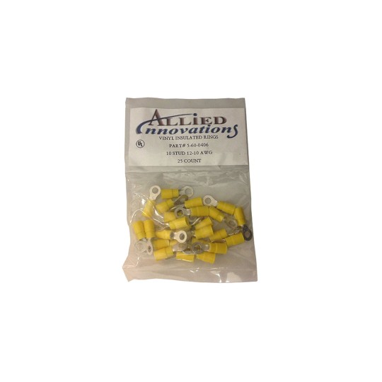 Wire Terminal, Ring Style, No.12-10, 10-Stud, Yellow, 25 Pack : RV10Y