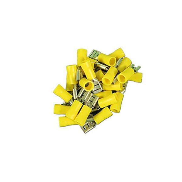 Wire Terminals, Size: .250, Spade Connector, 12-10 Gauge, Yellow, 25 Pack : 12-10