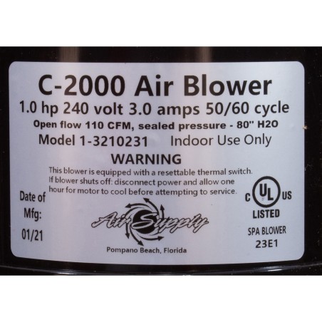 Blower, Air Supply Comet 2000, 1.0hp, 230v, 3.0A, 4ft AMP : 3210231