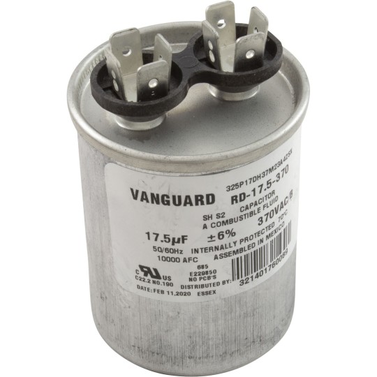 Run Capacitor, 17.5 MFD, 370v, 1-3/4" x 2-7/8" : RD-17.5-370