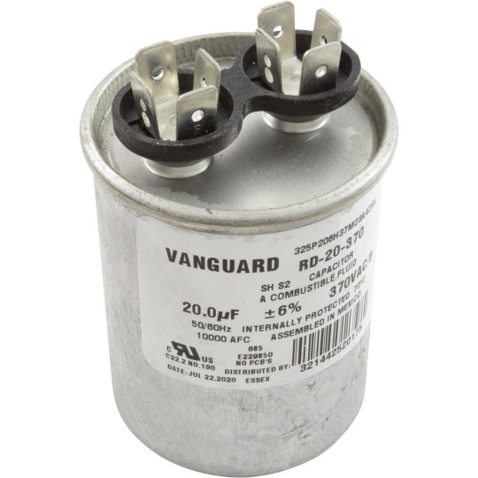 Run Capacitor, 20 MFD, 370v, 1-3/4" x 2-7/8" : RD-20-370