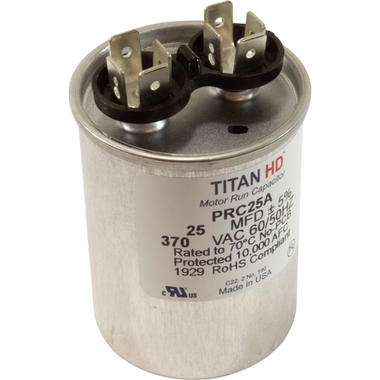 Run Capacitor, 25 MFD, 370v, 1-3/4" x 2-3/8" : RD-25-370