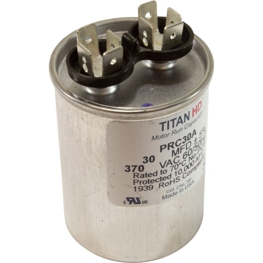 Run Capacitor, 30 MFD, 370v, 1-3/4" x 2-3/8" :