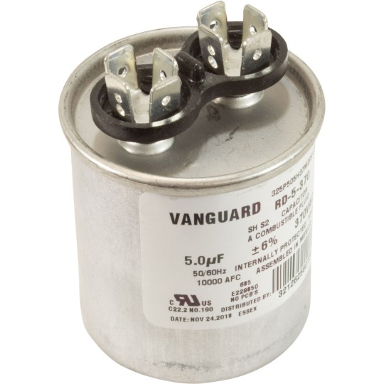 Run Capacitor, 5 MFD, 370v, 2-7/8"L x 1-3/4"OD : RD-5-370