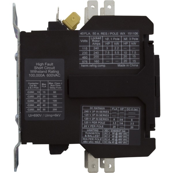 Contactor, 2 Pole, 50 Amp, 220Cv Coil : 21000100