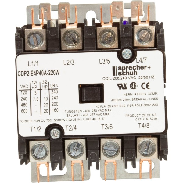 Contactor, Coates, 4 pole, 50 amp, 208/240V coil : 21001300