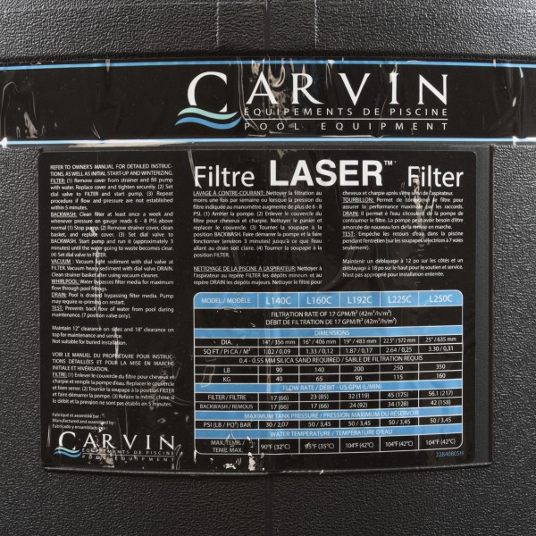 Sand Filter, Carvin Laser L225-7C, 22-1/2"dia : 94089225