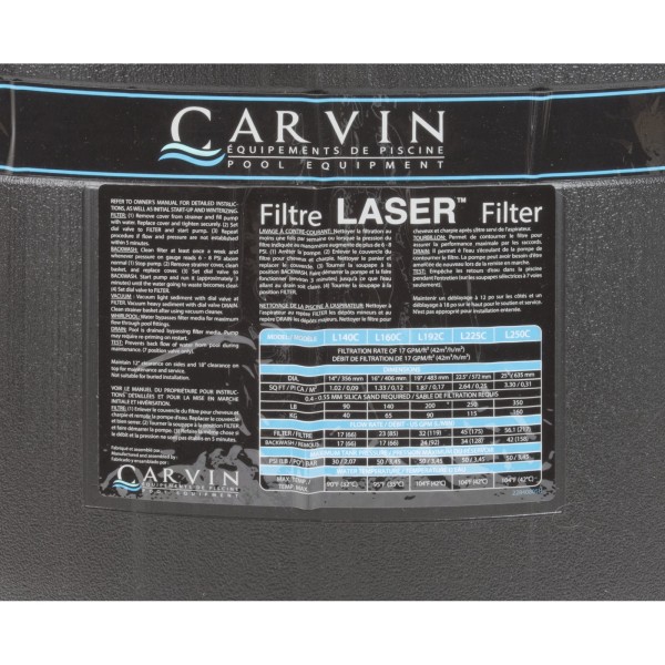 Sand Filter, Carvin Laser L250C-7C, Top Mt, 25", 1-1/2" Valve : 94089250