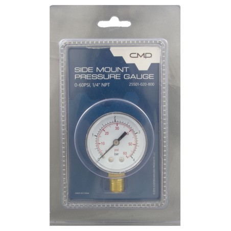 0-60 Pressure Gauge, Bot/Side Mount Clam Shell Pack : 25501-020-800